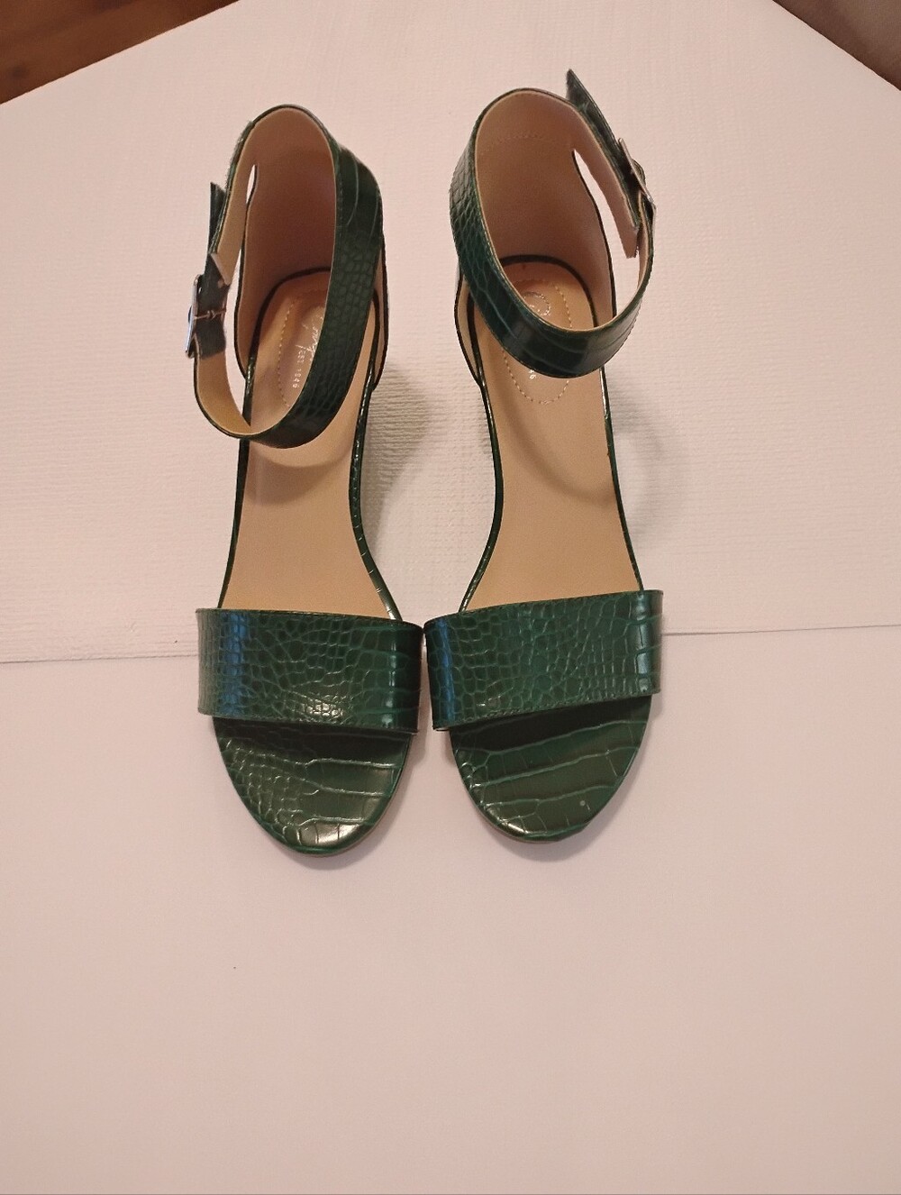 Women's Green Croc-Textured Ankle Strap Sandals